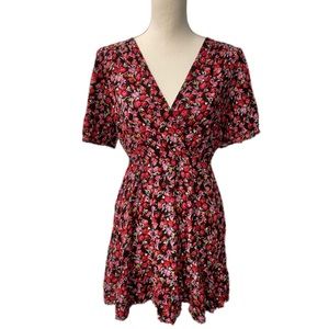 Forever 21 floral pink red black cocktail dress L